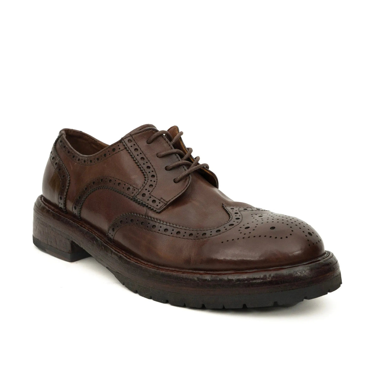 Brown Wingtip Cow Leather Derby Shoes