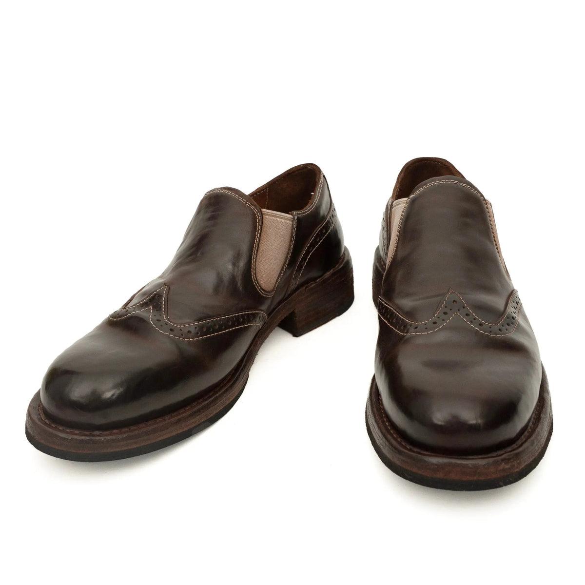 Dark Brown Plain-Toe Horse Butt Leather Loafers