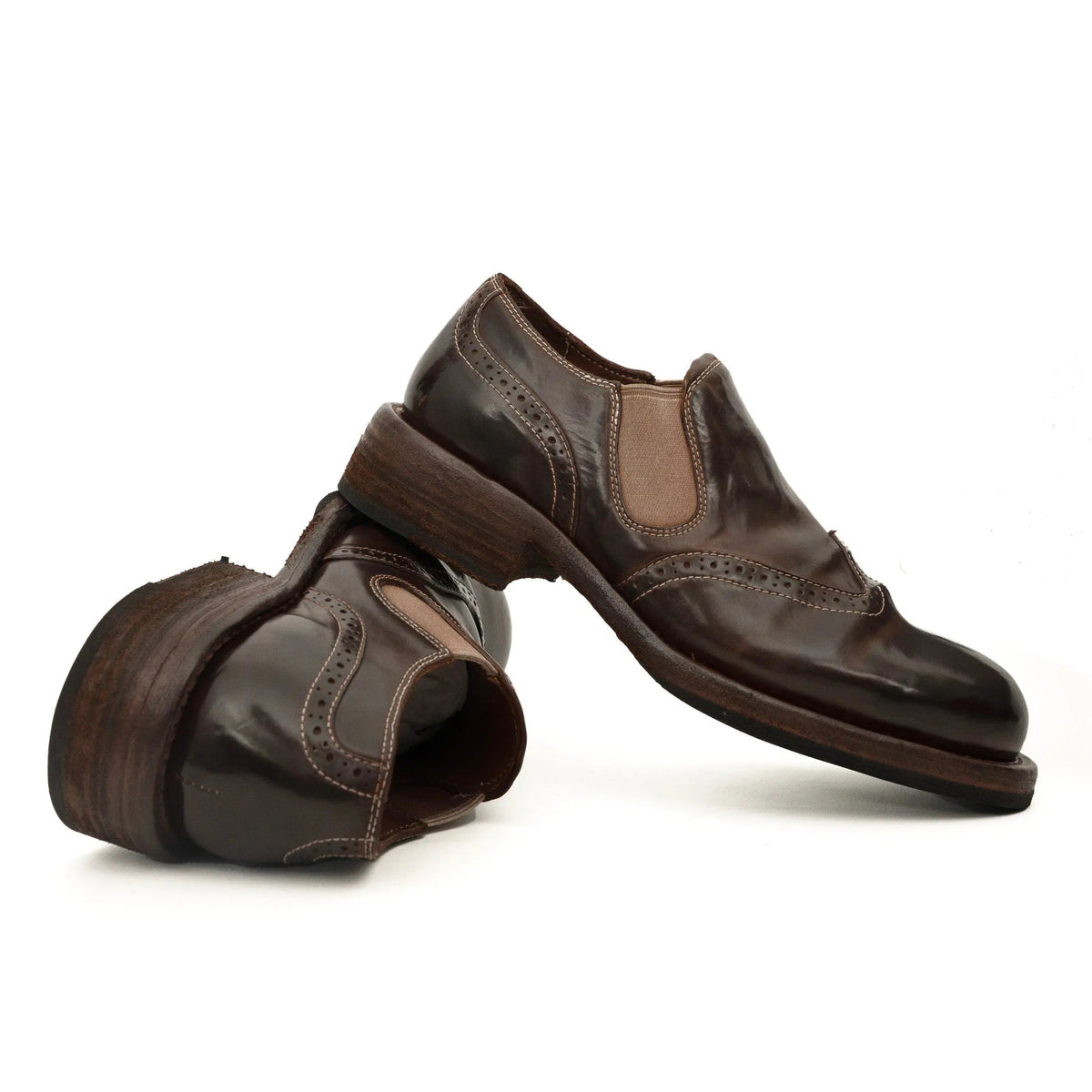 Dark Brown Plain-Toe Horse Butt Leather Loafers