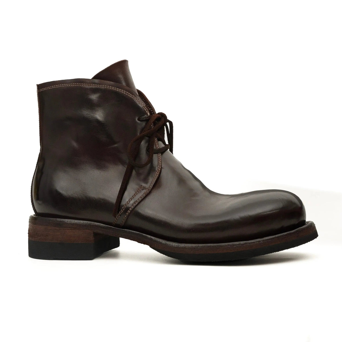 Dark Brown Plain-Toe Horse Butt Leather Ankle Boots