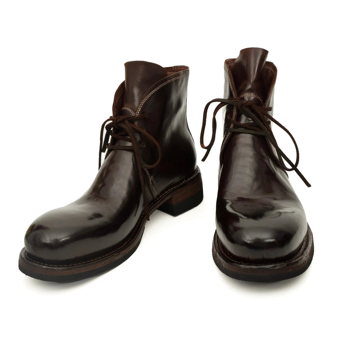 Dark Brown Plain-Toe Horse Butt Leather Ankle Boots