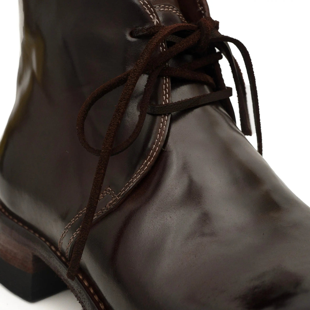 Dark Brown Plain-Toe Horse Butt Leather Ankle Boots