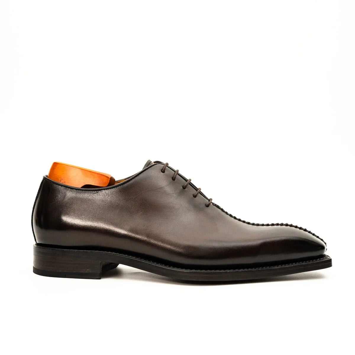Dark Brown Plain-Toe Cow Leather Oxford Shoes