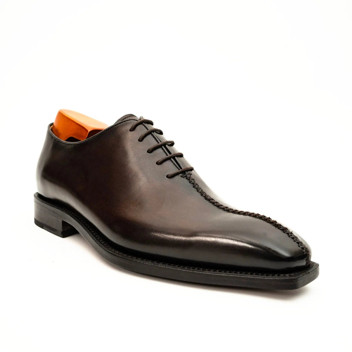 Dark Brown Plain-Toe Cow Leather Oxford Shoes