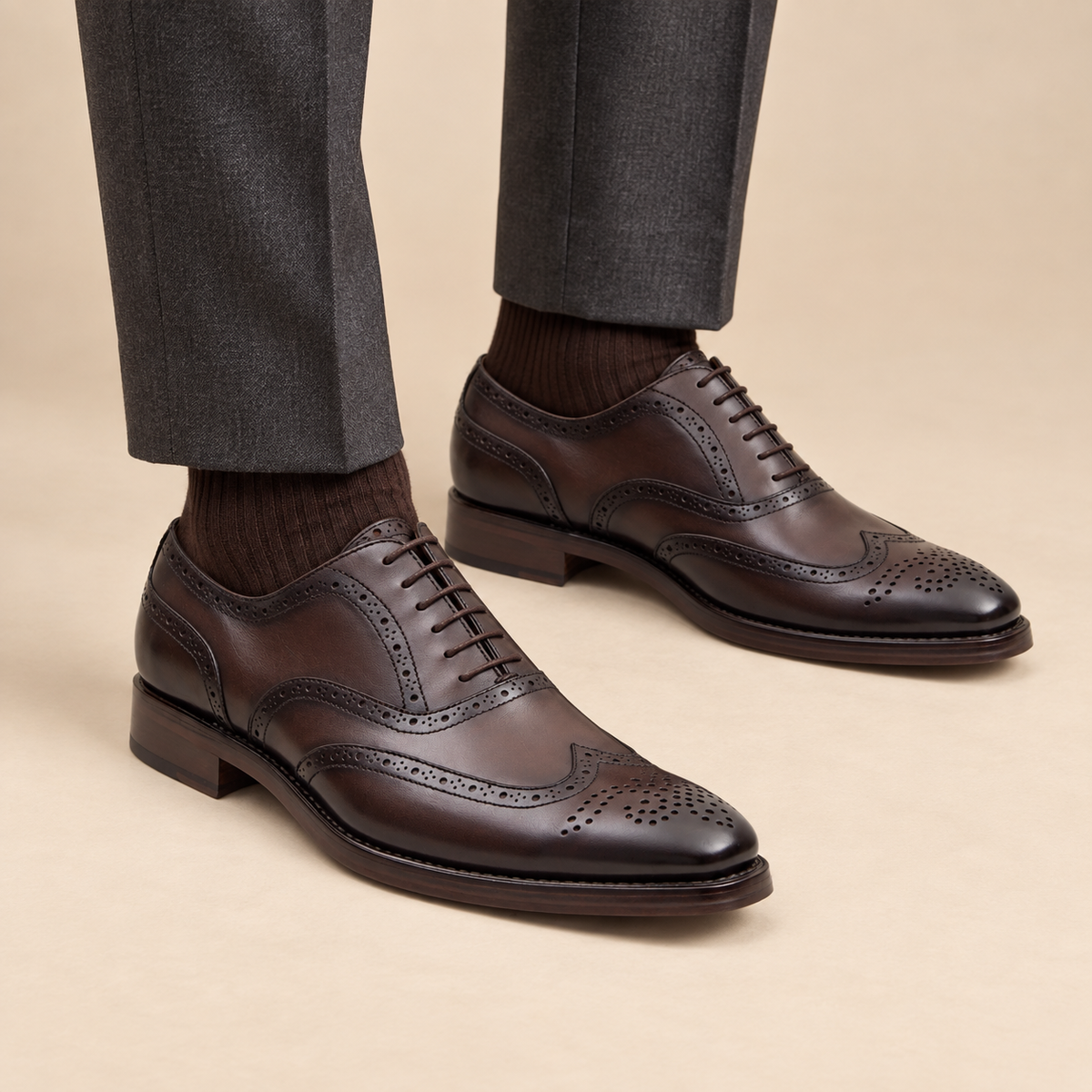 Dark Brown Wingtip Calf Leather Oxford Shoes