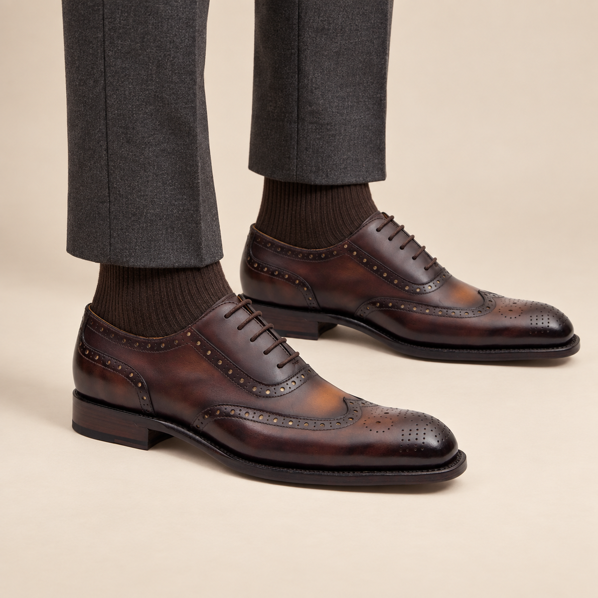 Dark Brown Wingtip Calf Leather Oxford Shoes
