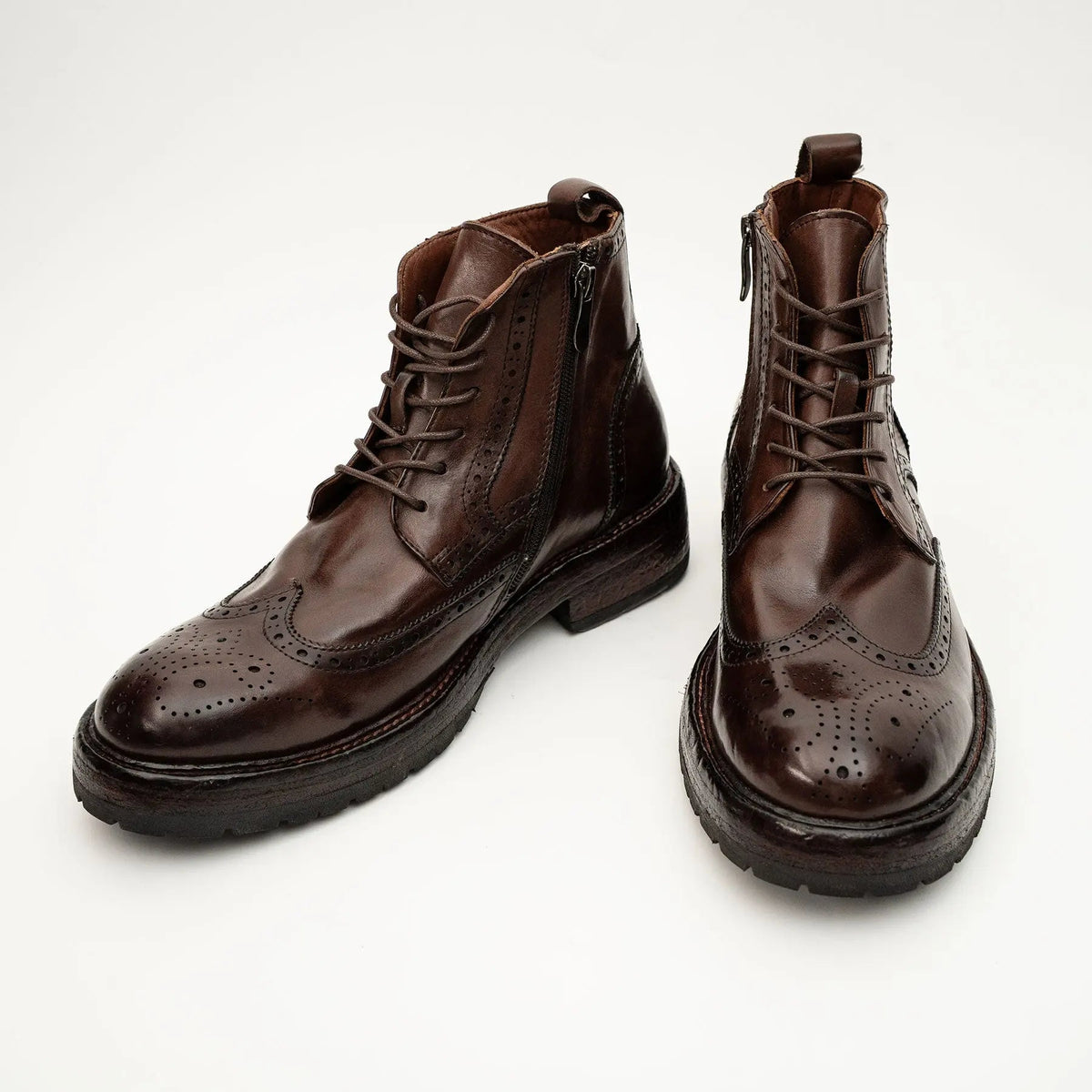 Brown Wingtip Cow Leather Ankle Boots