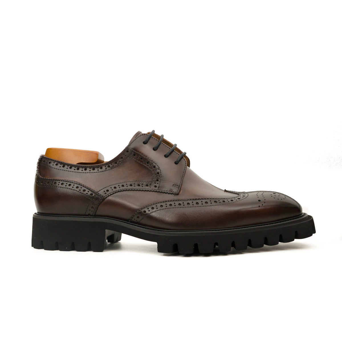 Dark Brown Wingtip Cow Leather Derby Shoes