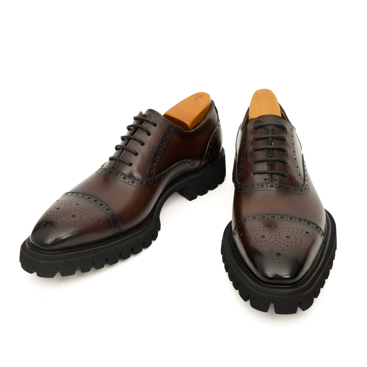 Dark Brown Wingtip Cow Leather Oxford Shoes