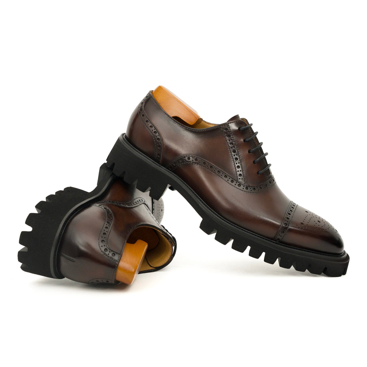 Dark Brown Wingtip Cow Leather Oxford Shoes