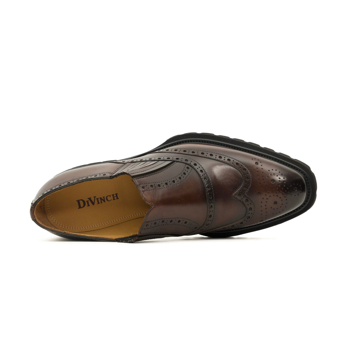 Dark Brown Wingtip Cow Leather Slip-On Shoes