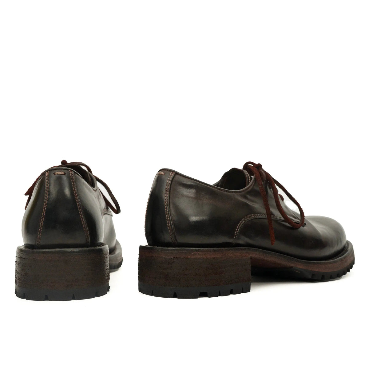 Dark Brown Plain-Toe Horse Butt Leather Derby Shoes