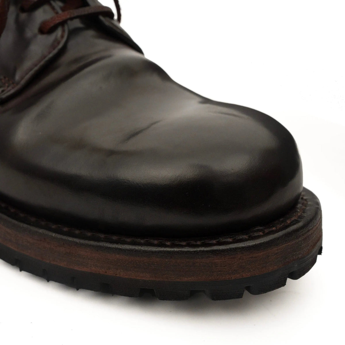 Dark Brown Plain-Toe Horse Butt Leather Derby Shoes