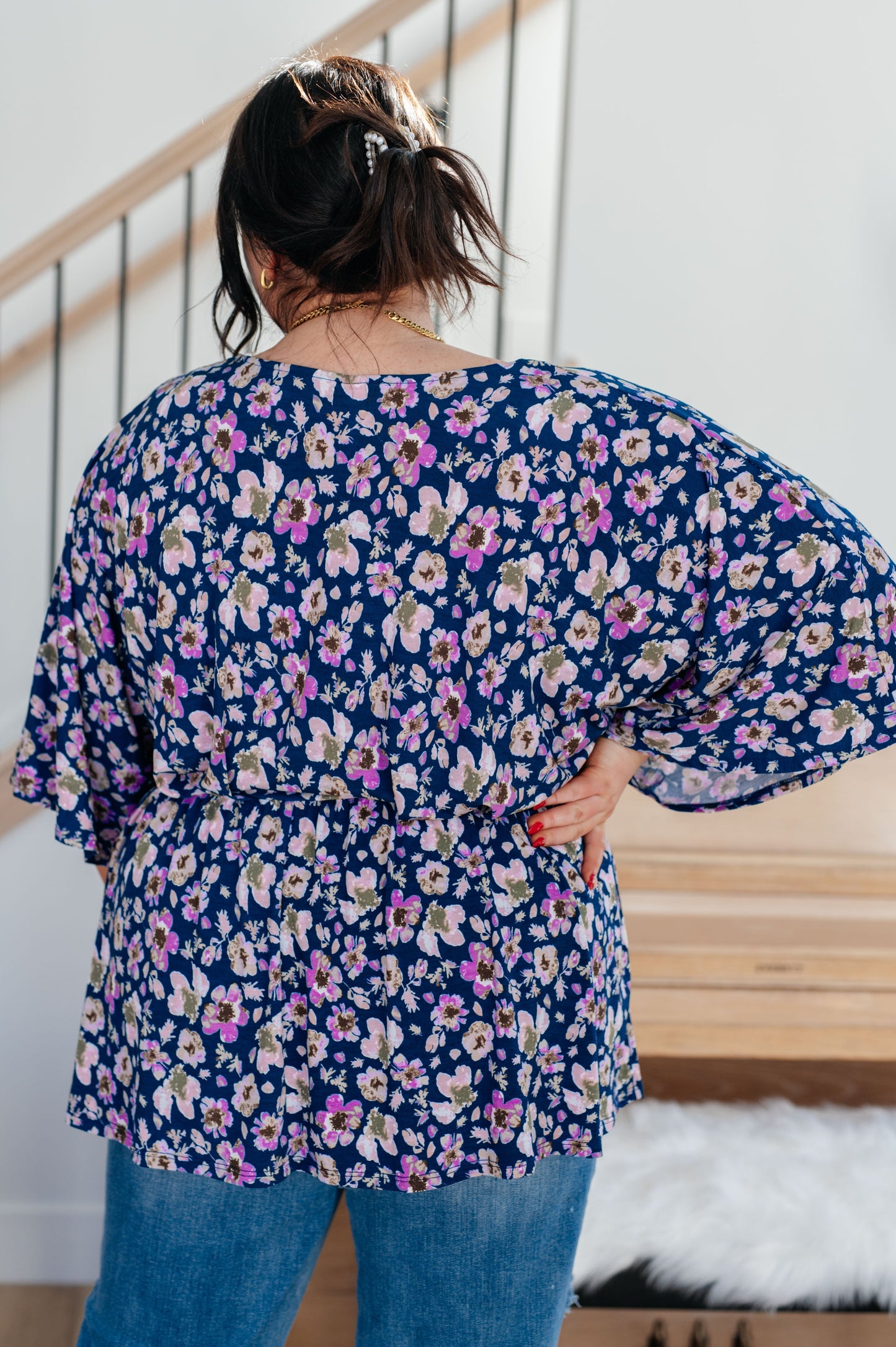Top Peplum Dearest Dreamer de Flores Azul Marino