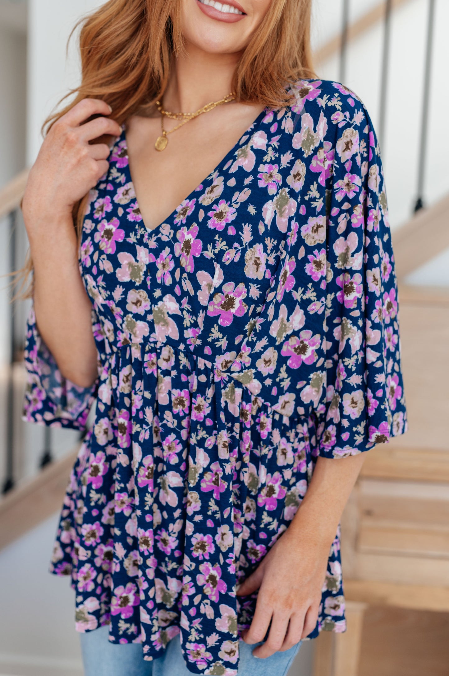 Top Peplum Dearest Dreamer de Flores Azul Marino