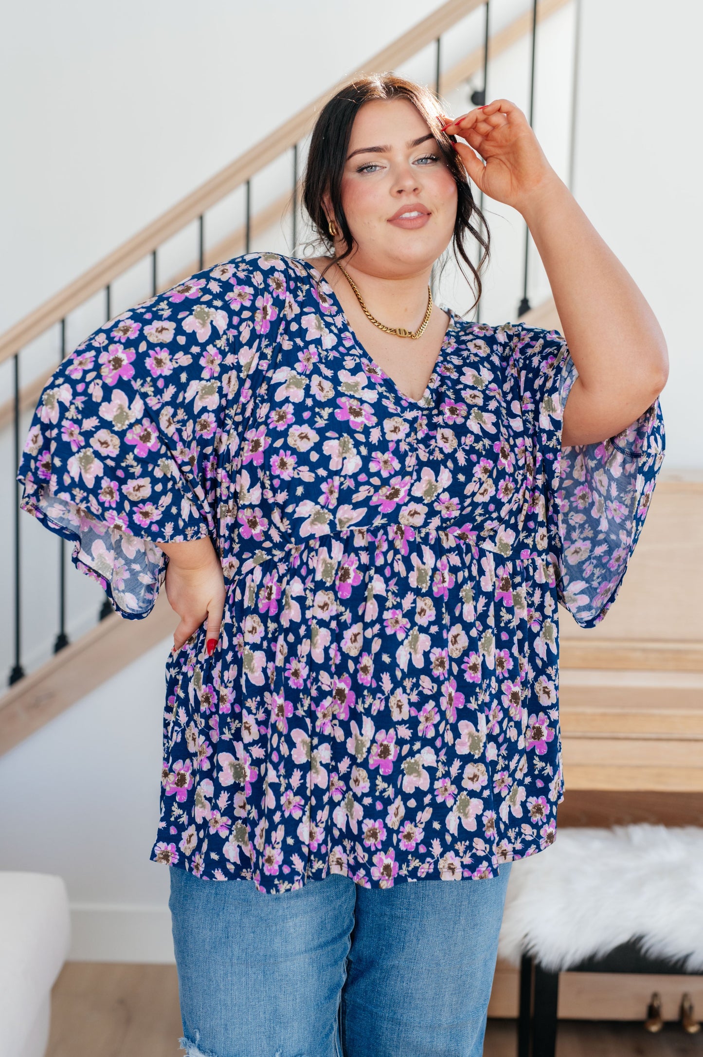 Top Peplum Dearest Dreamer de Flores Azul Marino