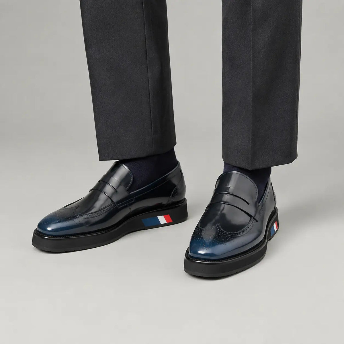 Blue Platform Calf Leather Loafers