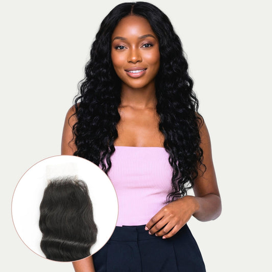 Cierre de cabello humano con encaje transparente Deep Wave 2x6