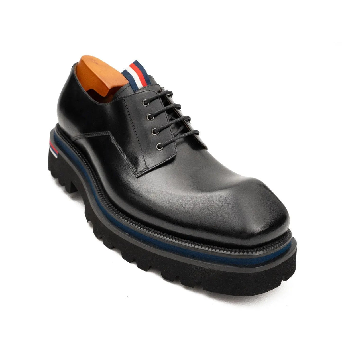 Black Square-Toe Cow Leather Derby Shoes