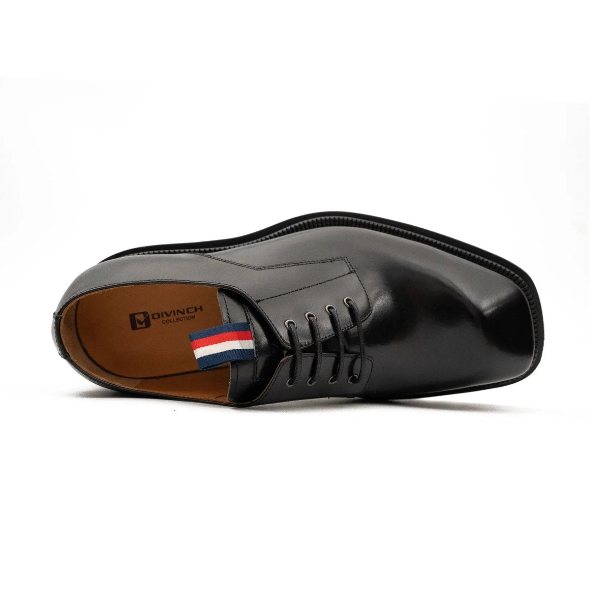 Black Square-Toe Cow Leather Derby Shoes
