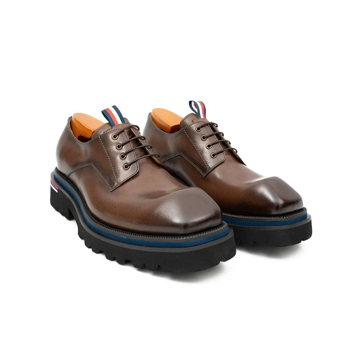 Brown Plain-Toe Cow Leather Derby Shoes