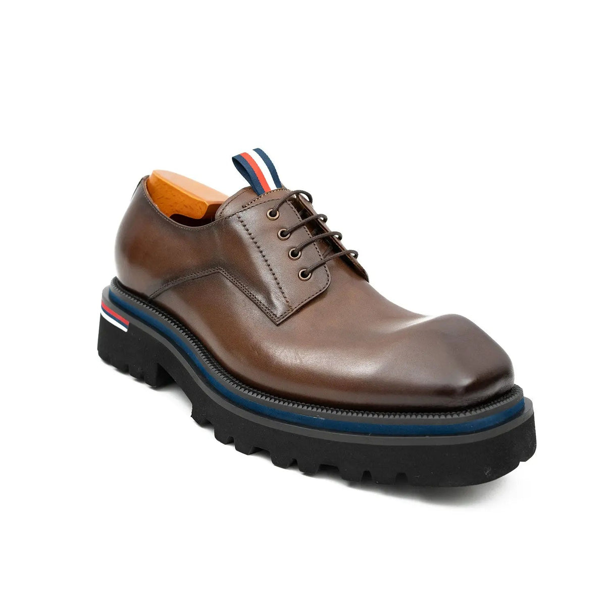 Brown Plain-Toe Cow Leather Derby Shoes