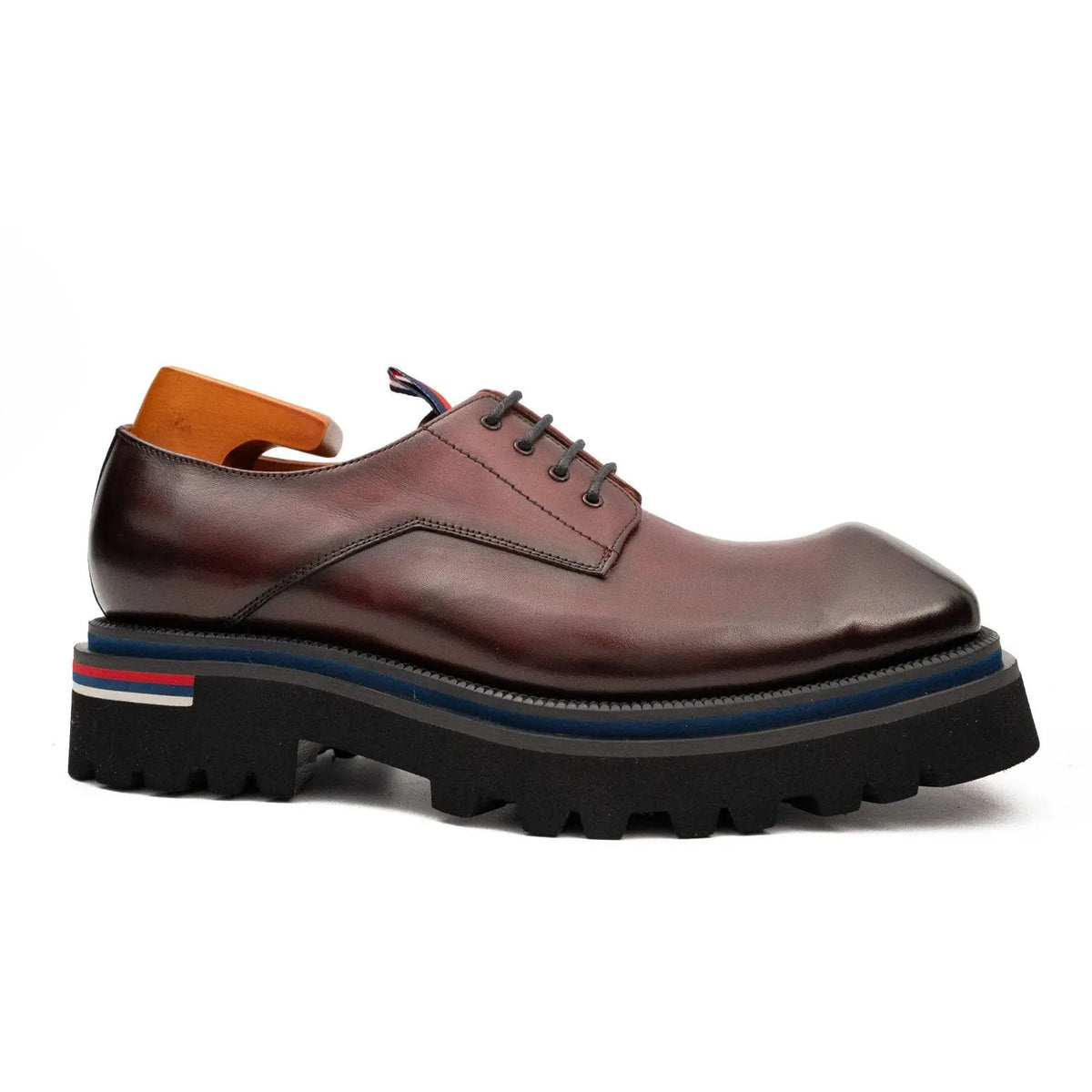 Wine Red Square-Toe Cow Leather Derby Shoes