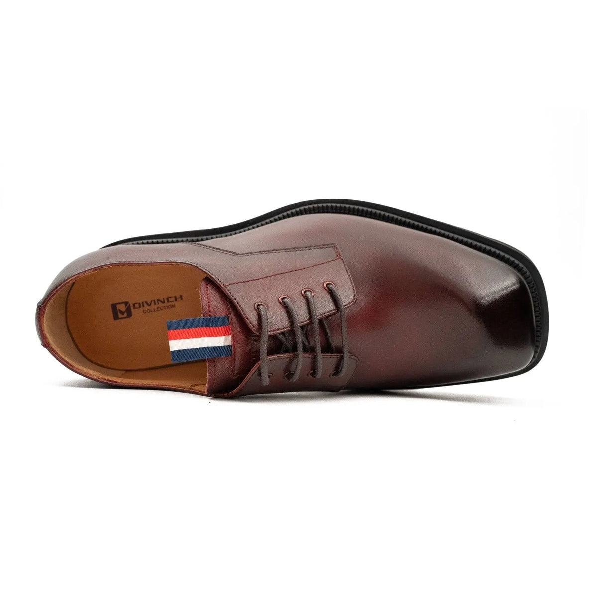 Wine Red Square-Toe Cow Leather Derby Shoes