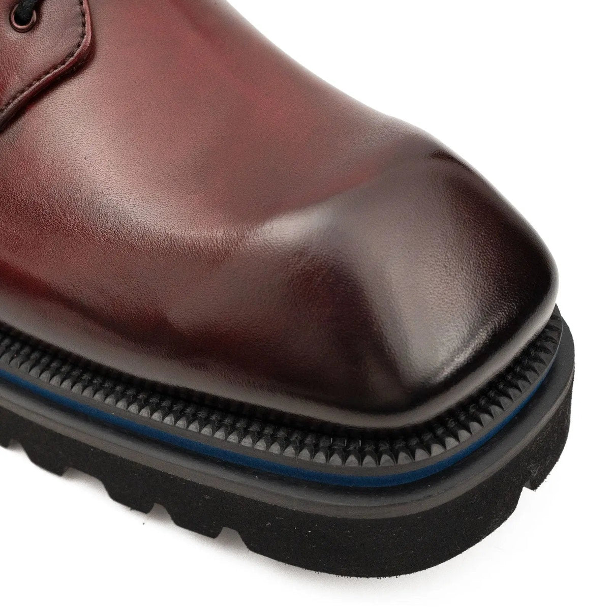 Wine Red Square-Toe Cow Leather Derby Shoes