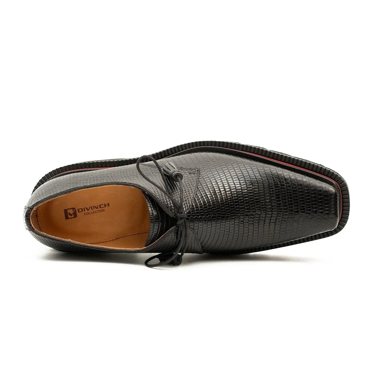Black Lizard-Embossed Cow Leather Derby Shoes