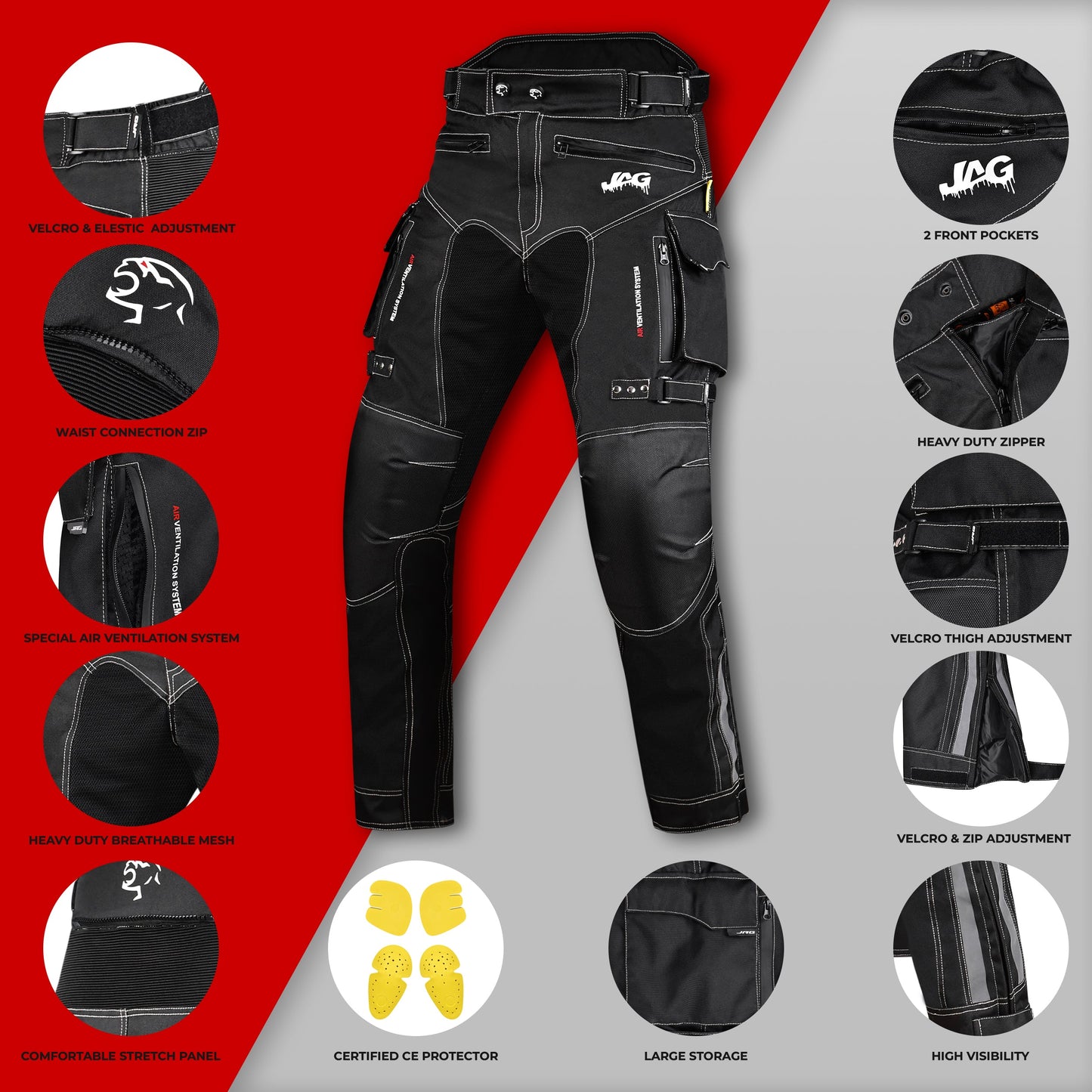 Pantalón protector de motocicleta JAG Maverick - Negro