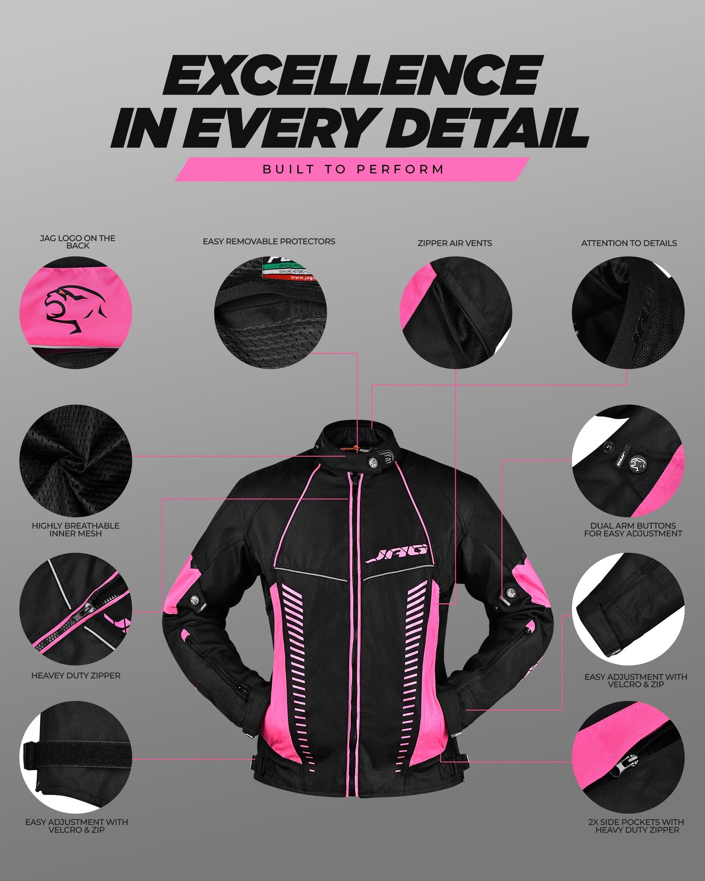 Chaqueta de Motociclista Diana para Mujer (Rosa)