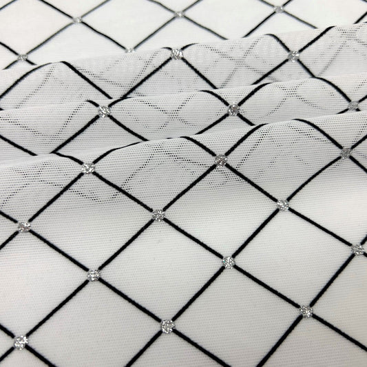 Diamonds Flocked Stretch Mesh Fabric | Blue Moon Fabrics