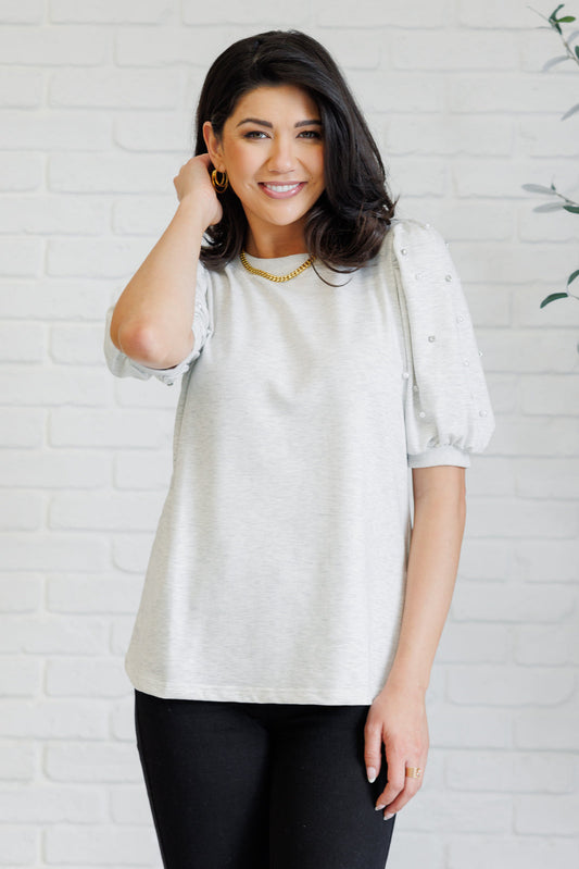 Top de manga abullonada Diamonds and Pearls en gris claro