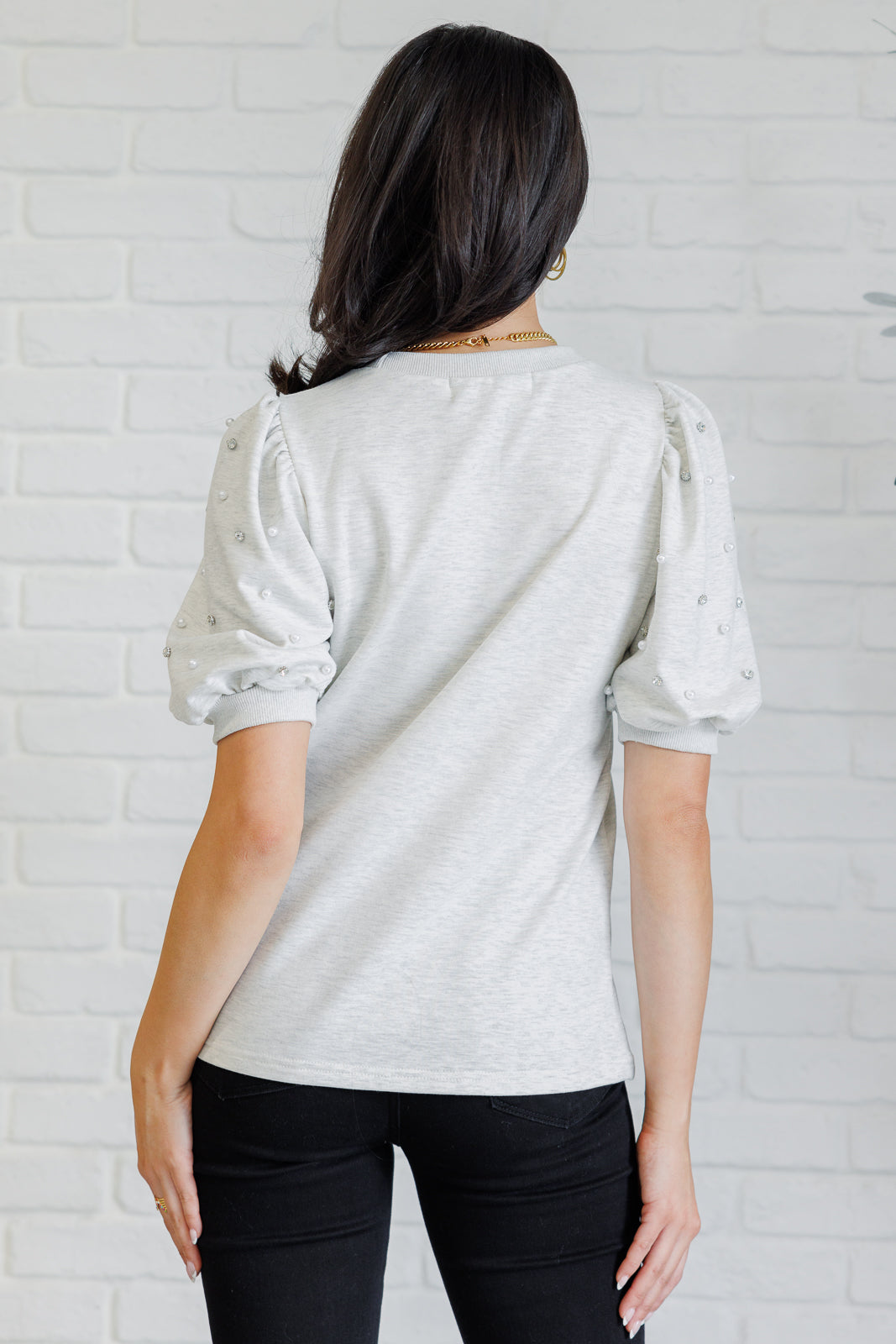 Top de manga abullonada Diamonds and Pearls en gris claro