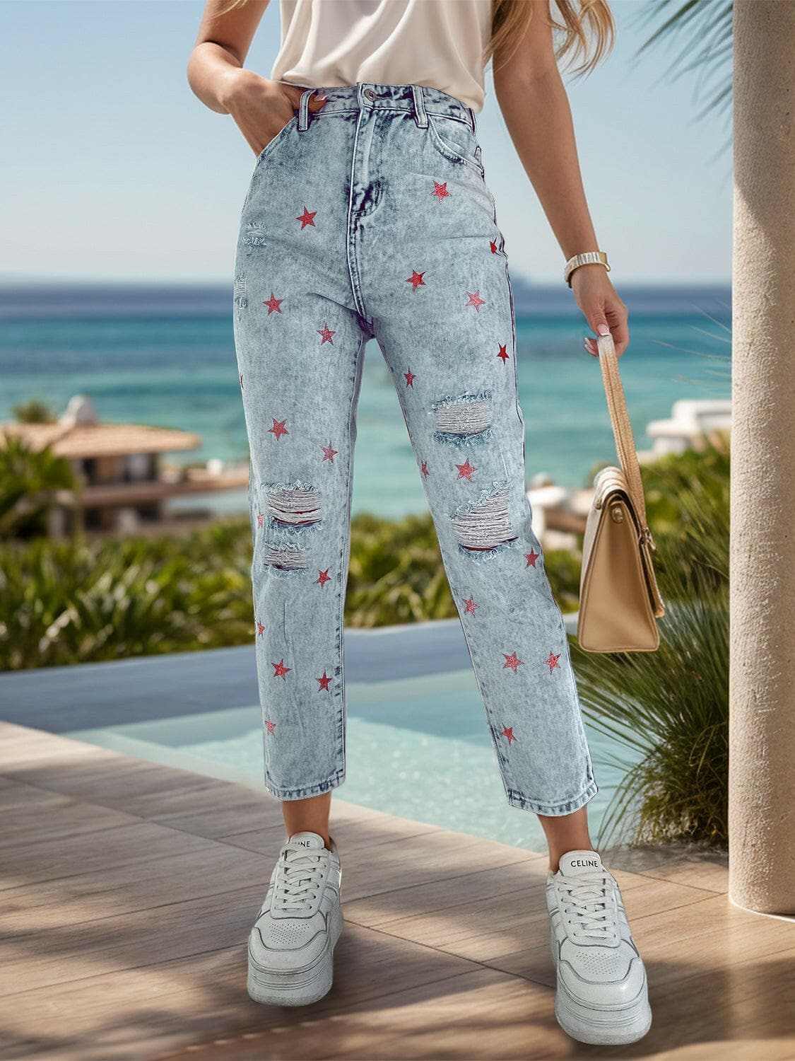 Pants Trendsi Jeans & Denim Distressed star pocket jeans