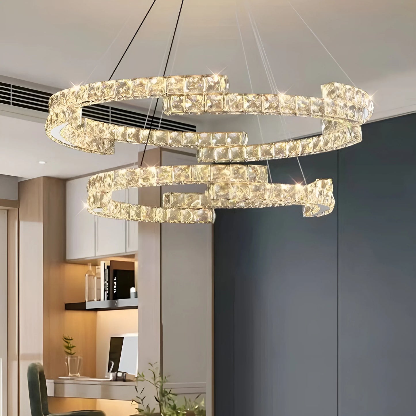 Candelabro de cristal de doble anillo