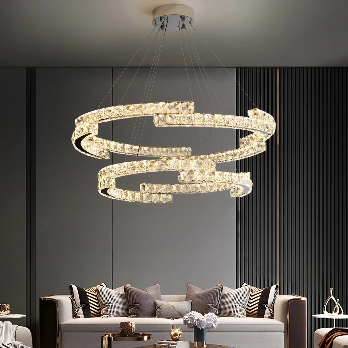 Candelabro de cristal de doble anillo