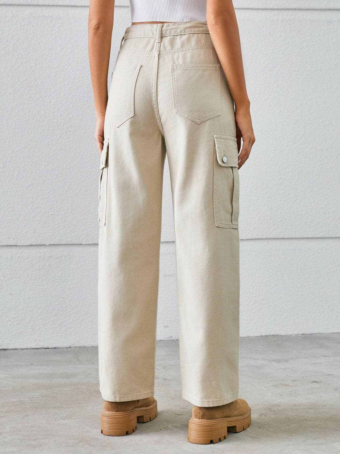 Trendsi Drawstring Cargo Jeans Women's Casual Mid-Rise Denim Pants - Premium Fit