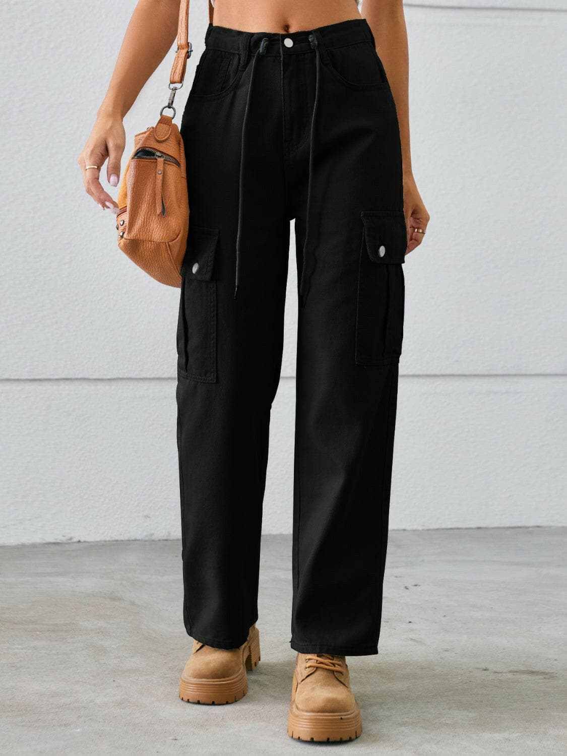 Trendsi Drawstring Cargo Jeans Women's Casual Mid-Rise Denim Pants - Premium Fit