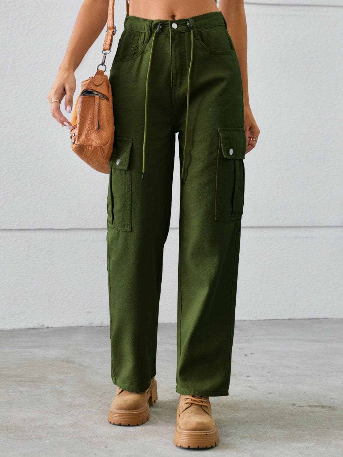 Trendsi Drawstring Cargo Jeans Women's Casual Mid-Rise Denim Pants - Premium Fit