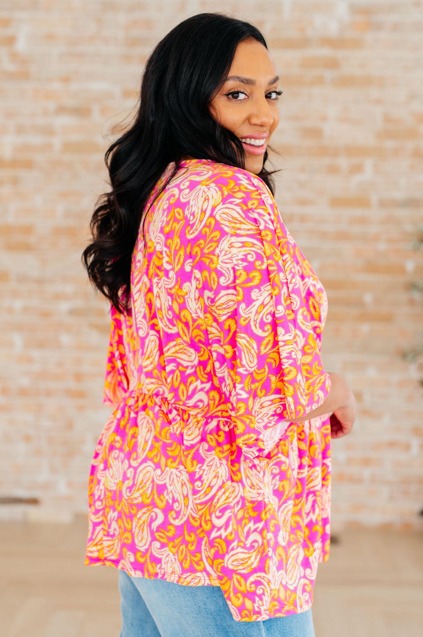 Top peplum "Dreamer" en filigrana rosa