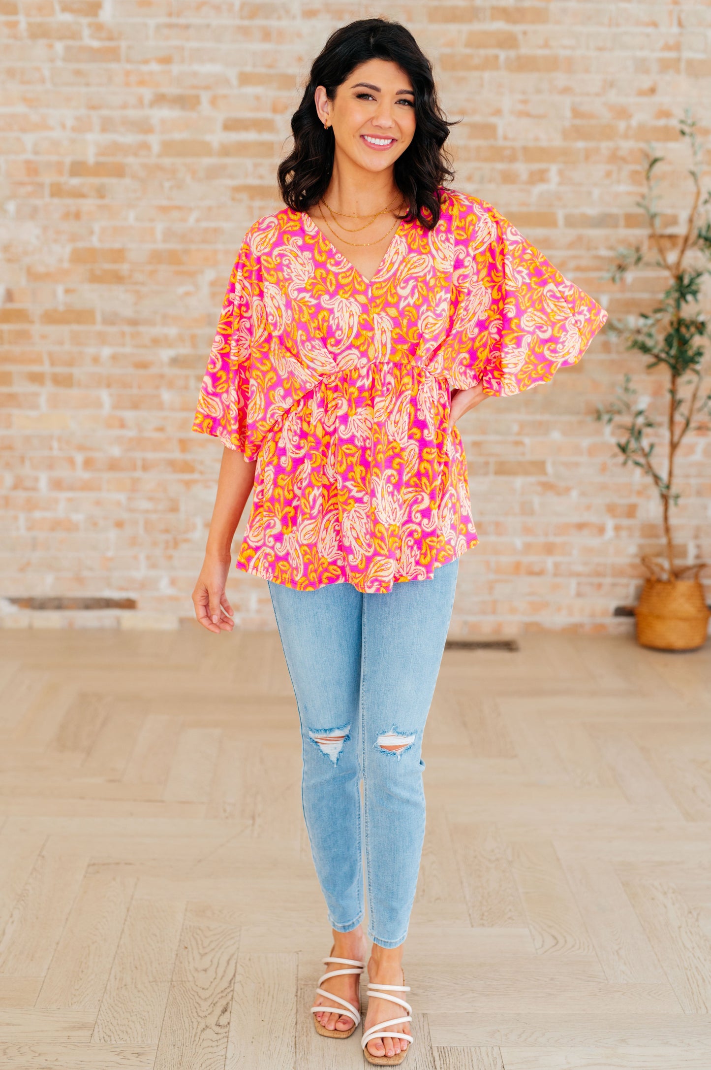 Top peplum "Dreamer" en filigrana rosa