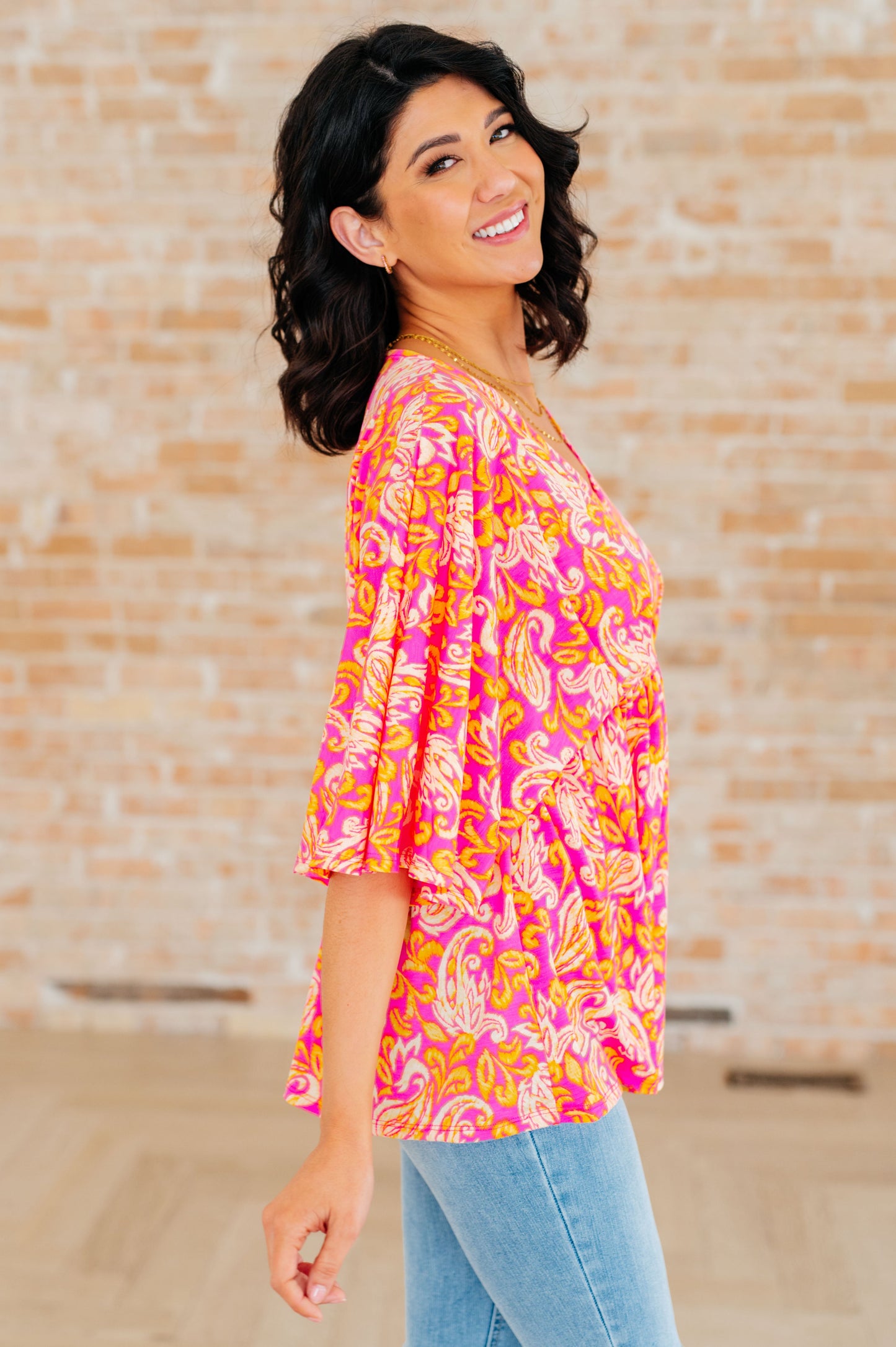 Top peplum "Dreamer" en filigrana rosa