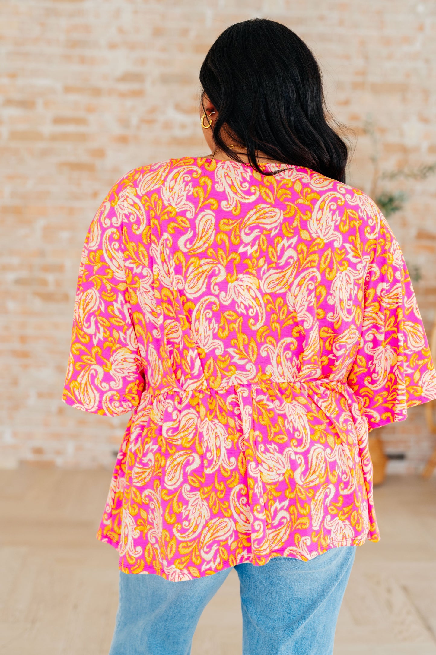 Top peplum "Dreamer" en filigrana rosa
