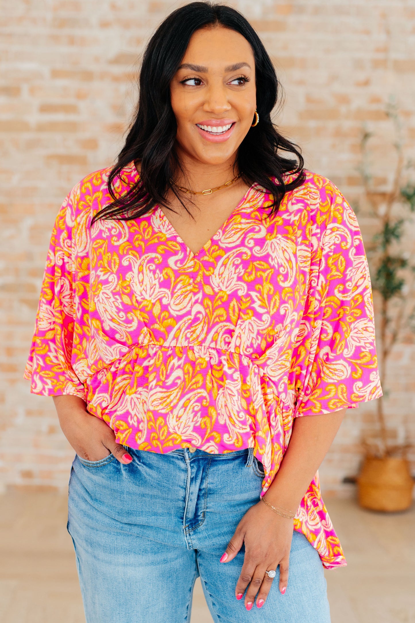 Top peplum "Dreamer" en filigrana rosa