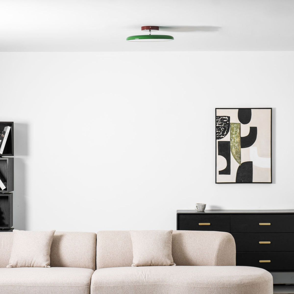 Orbitra | Flush Mount LED Ceiling Light with Swivel Arm, Dimmable Beige or Green Fixture