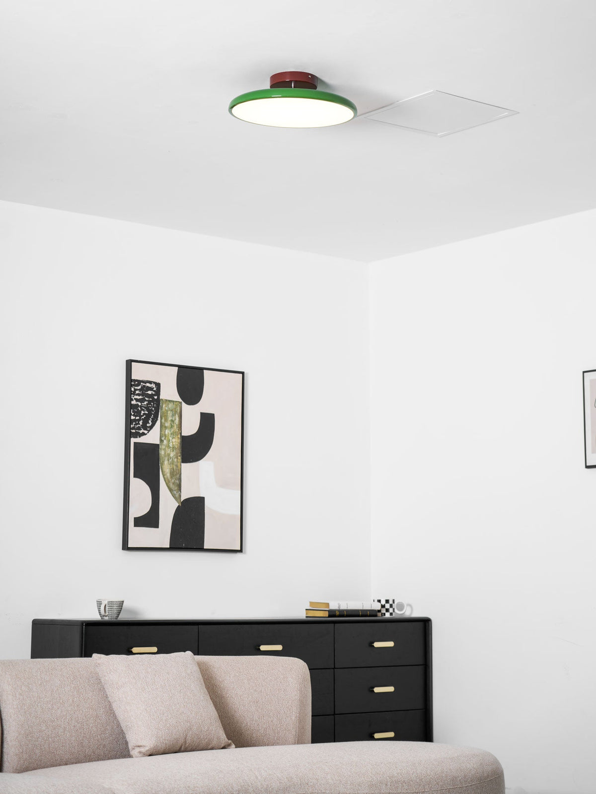 Orbitra | Flush Mount LED Ceiling Light with Swivel Arm, Dimmable Beige or Green Fixture