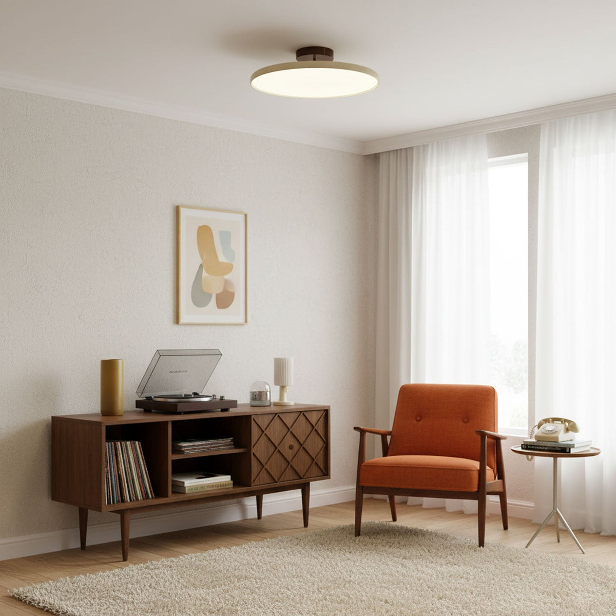 Orbitra | Flush Mount LED Ceiling Light with Swivel Arm, Dimmable Beige or Green Fixture