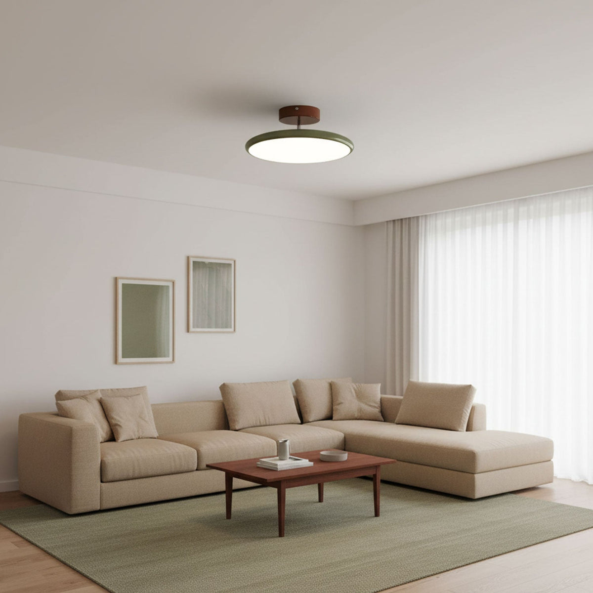 Orbitra | Flush Mount LED Ceiling Light with Swivel Arm, Dimmable Beige or Green Fixture